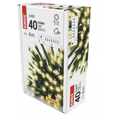 Lampki choinkowe Classic 40LED 4m ciepła biel IP44 timer EMOS (D4AW01)
